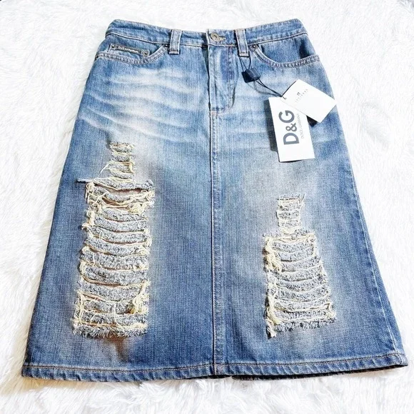 Dolce & Gabbana Ripped Denim Skirt Medium Blue Size 24 - Picture 10 of 13